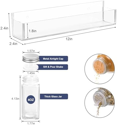PMMASTO 2-Pack Clear Acrylic Self-Adhesive Spice Racks with 12 Empty Jars - Image 5