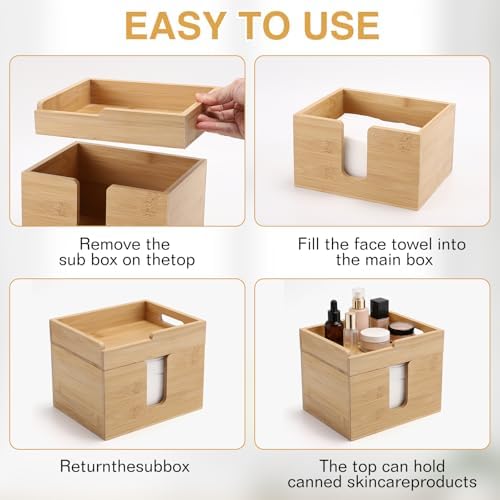 Disposable Facial Towel Holder with 120 XL Towels, Bamboo Organizer - Image 5