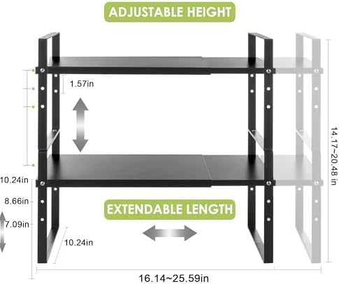 Across-Star Expandable Cabinet Shelf Organizer Rack, Stackable Kitchen Counter Storage Shelves Stand, Adjustable Height Pantry Shelf Spice Rack - Image 5