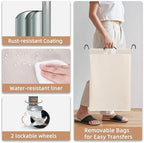 STORAGE MANIAC 5 Section Laundry Sorter, Laundry Hamper with Wheels, Beige - Image 3