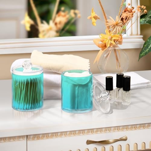 4 Pack Qtip Holder Dispenser with Lids,Green Gradient 3 Storage Containers,Bathroom Canisters Organizer for Cotton Ball,Cotton Swab,Cotton Round Pads,Floss 21214688 - Image 6