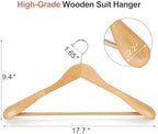 TOPIA HANGER Wide Shoulder Wooden Hangers, Suit Hangers with Non Slip Pants Bar & 360° Swivel Hook, Solid Wood Heavy Duty Coat Hanger, 6 Pack (Natural)-CT02NA - Image 2