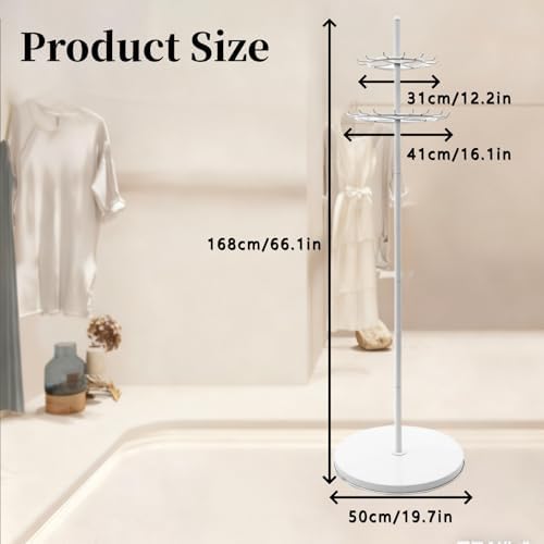 66In Floor Standing Belt Display Stand, Double-Layered Design Belt Hanger with 31 Hooks, Tie Scarf Belt Rack with Adjustable Feet for Home, Boutiques, Clothing Stores, Retail Stores (White) - Image 3