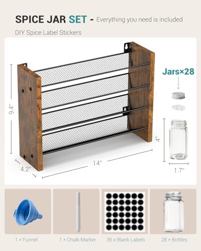 Spice Rack Organizer with 28 Glass Jars, for Cabinet Wall Mount Countertop - Image 2