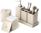 Bathroom Accessories Set Resin 6PCS, Square Toothbrush Holders Set Complete with Soap Dispenser, Vanity Tray, Tumbler, Cups and Cotton Swab Jars (Beige Diamond, Resin Bath 6 PCS) by LetUsMakeHomeYourFavoriteDestination