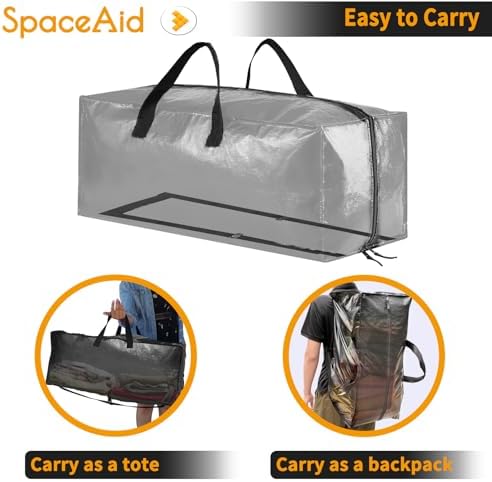 SpaceAid Heavy Duty Moving Bags, Extra Large Storage Totes W/Backpack Straps Strong Handles & Zippers, Alternative to Moving Boxes, Packing & Moving Supplies, Clear (8 Pack) - Image 4