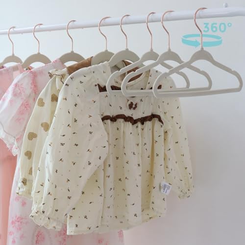 Tonswachic Child Velvet Hanger 50 Pack, 14 Inch Premium Felt Non Slip Kid Hanger for Infant & Toddler Clothes, 0.2" Slim Space-Saving Kid Felt Hanger with 10 Clips & 360° Rose Gold Hook, Beige - Image 5