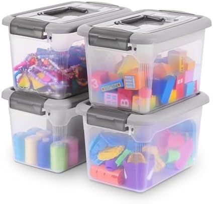 Citylife 4 Packs 6 QT Plastic Storage Bins with Latching Lids Stackable Storage Containers for Organizing Clear Storage Box for Garage, Closet, Kitchen by CITYLIFEHomeOrganization