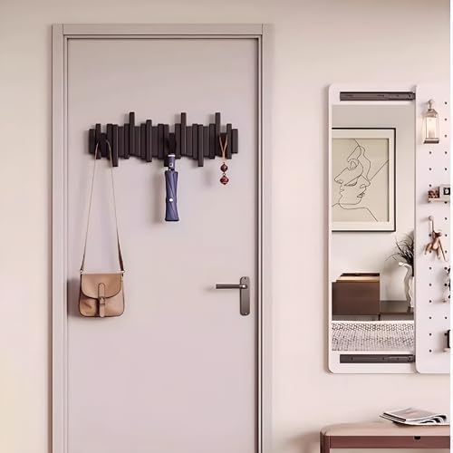 Key Holder Wall Mount, Splicable Wooden Piano Coat Rack Wall Mount, Modern Wall Art Flip Down Magnetic Hooks Wall Hook Hat Hanger for Entryway Key Holder Bedroom Kitchen (Black, 8 Hooks) - Image 6
