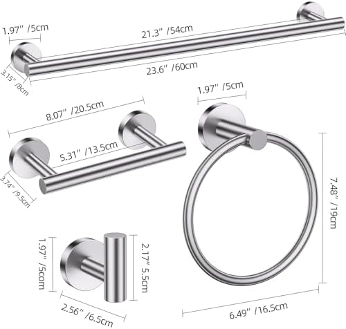 Brushed Nickel Towel Bar Bathroom Hardware Accessories Set, 10 Pieces Upgraded Toilet Paper Holder 23.6 Inch Towel Rack for Bathroom Wall Mounted Stainless Steel Bathroom Set - Image 6