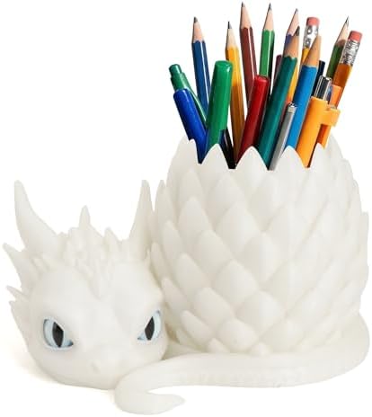 3D Printed Dragon Pencil Holder for Desk, Removable Dragon Egg Pen Holder, Cute Pencil Cup Desk Organizer for Pens, Pencils, Paper Clips, Makeup Brushes, Fantasy Desk Decor Gift for Kids by LehuoMaker3DPrintedStudio