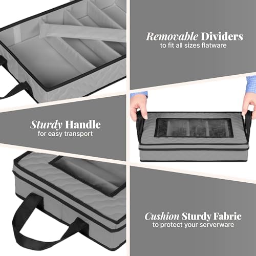 Flatware Storage Case 5 Compartments Silverware Container Box, Gray - Image 3