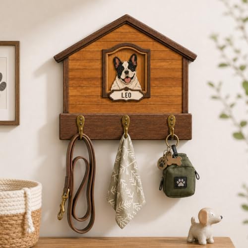 Personalized Pet Key Holder for Wall Mount, Wooden Keychain Holder Entryway by VINARTSVN