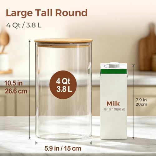 ComSaf Flour Sugar Storage Containers 4 Qt, 2 Pack Glass Flour Container - Image 2