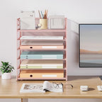 Subekyu 6 Tier Office File Paper Desk Tray Organizer with Handle, Stackable Slide Mesh Letter Tray Folder Pink Desk Organizer, Desktop Document Sorter for Classroom, Office, Home Supplies Storage - Image 7