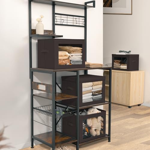 Homsorout Stackable Storage Bins with Lids - Large Storage Box with Lids, Foldable Closet Boxes for Organizing, Wardrobe Clothes Organizer with Window, Cubes Bins for Living Room, 3 Pack, Brown - Image 6