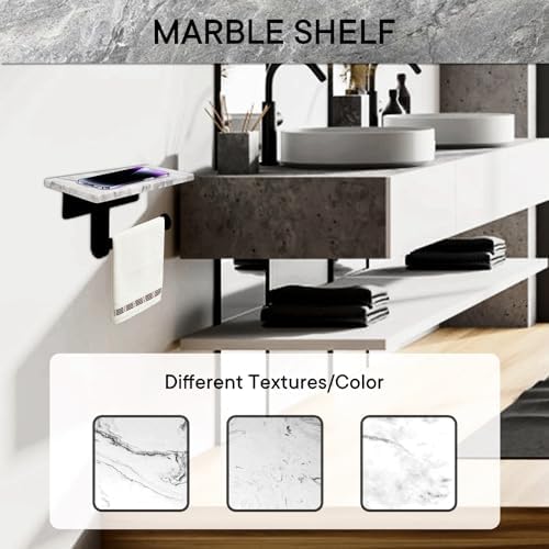 Toilet Paper Holder with Natural Marble Shelf for Bathroom Washroom,Wall Mounted Tissue Holder Suitable for Mega Rol(Middle 7.87 * 4.72 in, Matte Black) - Image 4