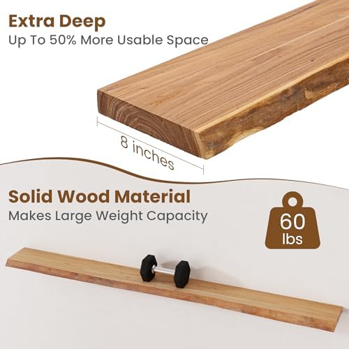 FLYJOE Floating Shelves for Wall Decor, Rustic Solid Elm Wood Live Edge Floating Shelves Wall Mounted, Wall Shelves with Invisible Bracket for Living Room Bathroom Bedroom Kitchen, 72 Inch, Natural - Image 5