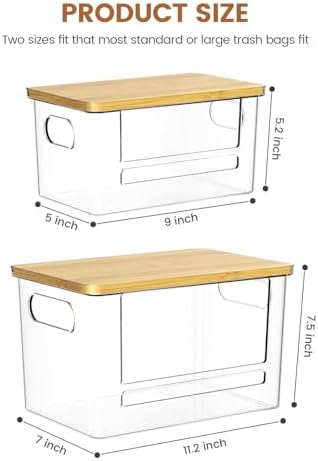 Trash Bag Dispenser 2 Pack, Stackable Trash Bag Holder with Bamboo Lid – Clear Plastic Garbage Bag Organizer for 4-33 Gal Bags, Space-Saving Under Sink Organizer for Kitchen, Laundry, Pantry - Image 7