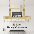 KES Gold 34 Inch Hanging Pot Rack, 100 LBS Capacity Heavy Duty Oval Pot and Pan Hanging Rack Ceiling Mount, Pot Pan Hangers Organizer for Kitchen Island with 20 Hooks (For 16" and 24" Joist) - Image 5
