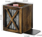 MyGift Rustic Bookends with Pen Holder, Wood & Metal Desk Organizer - Image 4