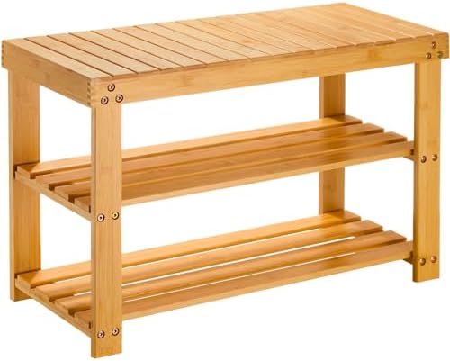 Pipishell 3 Tier Bamboo Shoe Rack Bench for Entryway, Natural by Pipishell