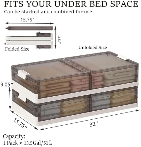 Under Bed Storage Containers - 2Pack, Stackable Under Bed Rolling Storage Plastic Containers, 13.5Gal Storage Bins with Wheels, Multi-purpose Storage Bins with Lids for Clothes, Shoes, And Duvets - Image 3