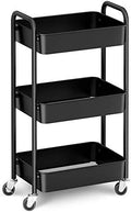 CAXXA 3-Tier Rolling Metal Storage Organizer - Mobile Utility Cart, Kitchen Cart with Caster Wheels (Black) by CAXXADIRECT