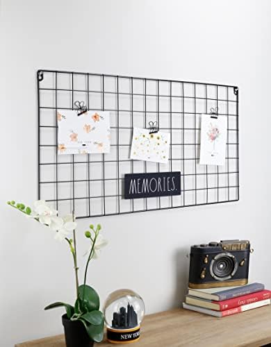 Rae Dunn Wire Wall Grid - Large Metal Grid Panel Organizer for Collage, Photo Wall, Picture Display, Memo Board, Hanging Office Organization, Art - Home and Classroom Décor - Memories Black - Image 3