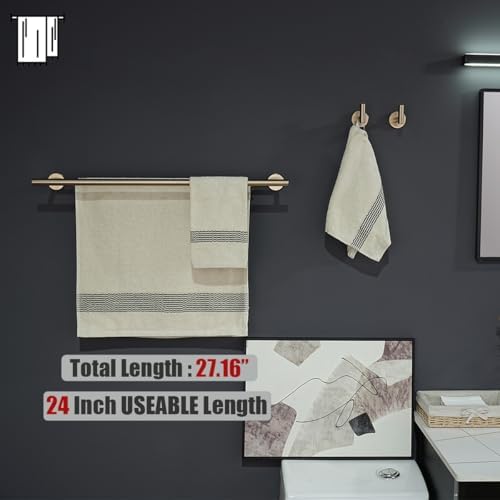 JQK Double Towel Bar Champagne Bronze, 27 Inch 304 Stainless Steel Thicken 0.8mm Towel Rack for Bathroom, Towel Holder Wall Mount, Useable Length 24 Inch, TB100L24-CB - Image 3