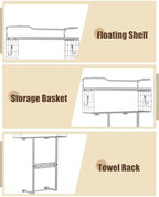 Towel Racks for Bathroom Wall Mounted - Bath Wall Towel Holder Set Above Toilet Storage, Rolled Towel Shelf Organizer for Small Bathroom, Wood Vertical Towel Rack for Bathroom Wall Decor Grey - Image 5