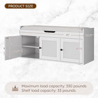 40" Storage Bench - Entryway Shoe Bench with 3 Doors and Top Storage Area, Multifunctional Entryway Bench with Lift Top Cushion, Shoe Storage Bench for Bedroom, Living Room, White - Image 2