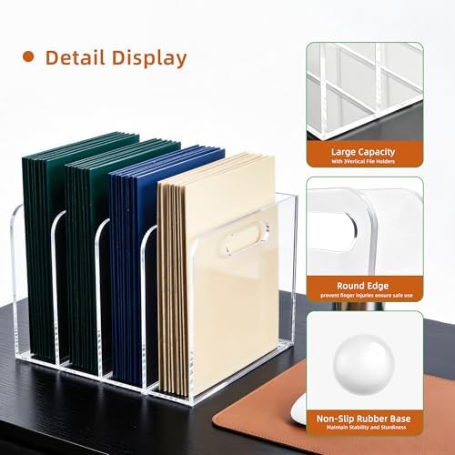 Clear Acrylic Magazine File Holder, 4 Compartment Desk Organizer - Image 3