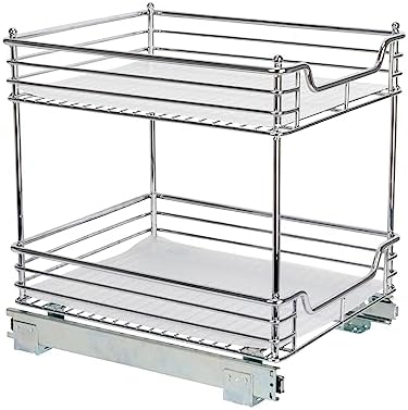 Household Essentials Glidez Chrome-Plated Steel Pull-Out/Slide-Out Storage Organizer with Plastic Liners for Under Cabinet Use - 2-Tier Design - Fits Standard Size Cabinet or Shelf, Chrome - Image 7
