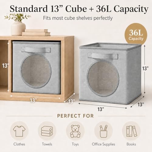 Fabric Storage Cubes with Mesh Window, 13'' Cube Storage Bin, Gray, 4 Pack - Image 5