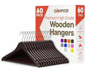 Cherry Wooden Hangers 60 Pack – Heavy-Duty with 360° Swivel Hook, Non-Slip, Pants Bar & Shoulder Grooves - Wooden Hangers for Suits, Jackets, Dresses & Camisoles, Space-Saving and Smooth Finish by Campior