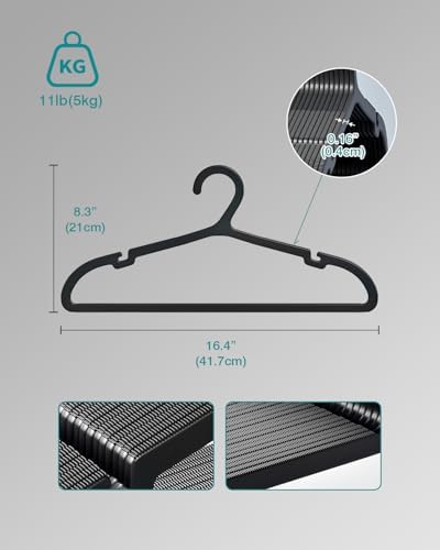 ABHENG 80 Pack Clothes Hangers, Non Slip Plastic Coat Hangers, Space Saving Hangers, Heavy Duty, Hanging Dry Wet Clothes, 16.4" x 8.3", Black, UAPY0580B - Image 7