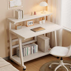 Rolling Computer Desk, 39.4 Inch Small Desks For Small Space, Portable Small Computer Desk with Monitor Stand & 3-Tier Storage, Portable Desk on Wheels for Writing, Home Office, Small Desk for Bedroom - Image 5