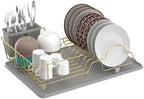 Buruis Dish Drying Rack for Kitchen Countertop, Large Capacity Gold Stainless Steel Dish Drainer with Anti-Slip Rubber Feet, Removable Drain Board and Utensil Holder (Gray Tray) by KeepYourBathroomKitchenandHomeOrganized