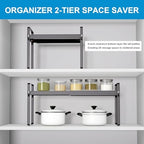 Expandable Cabinet Shelf Organizer, 9 Inch Deep, Black, 2 Pack - Image 7