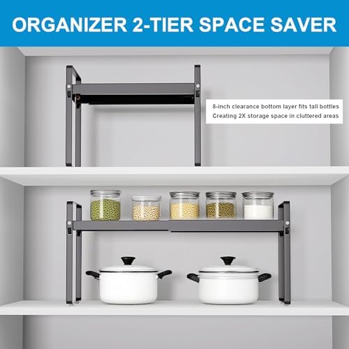 Expandable Cabinet Shelf Organizer, 11 Inch Deep, Black, 2 Pack - Image 7