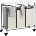 3 Bags Laundry Basket Sorter, Beige 135L Laundry Hamper, Ironing Board by LINZINAR