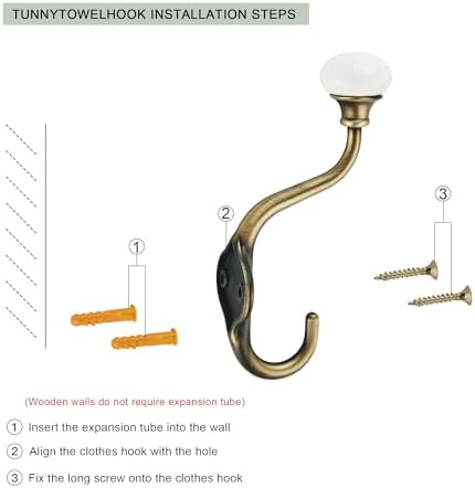 TUNNY Coat Hooks - 5 Pack Brushed Antique Brass Towel Hooks Robe Hooks Decorative Wall Hooks for Bathroom Bedroom Kitchen Towel Robe Clothes Cabinet Closet Bathroom Hardware - Image 6
