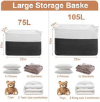 75L Large Blanket Storage Basket with Handles - White & Black - Image 2