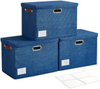 17" Large Fabric Storage Box with Lids, 3-Pack, Navy by Roobyl