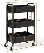 SunnyPoint 3-Tier Delicate Compact Rolling Metal Storage Organizer - Mobile Utility Cart Kitchen/Under Desk Cart with Caster Wheels - BLK (15.35" X 10.24" X 26.8"H) - Image 6
