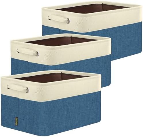 BALEINE 3 Pack Fabric Closet Storage Bins for Shelves, Linen Closet Organizers and Storage, Decorative Baskets for Organizing, Shelf, Clothes, Home, Office (Navy Blue, 14''x10''x8.5'') by BALEINE