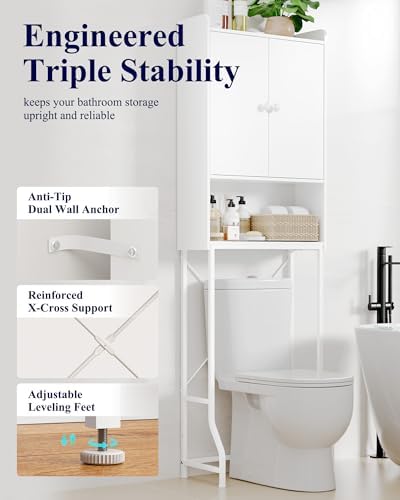 Kitsure 68.1"H Over Toilet Storage Cabinet, Magnetic Door, Adjustable Shelf - Image 6