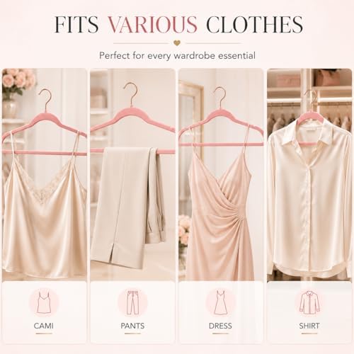 Smartor Pink Velvet Hangers 50 Pack, Non Slip Rose Gold Hook Felt Hangers - Image 4