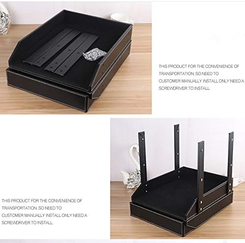 Leather Desk File Organizer, 3-Layer Stackable Tray, Used to Store documents, folders, Stationery, Magazines, Newspapers, Letters, and Other Home Office Sundries Desktop Organization Holder(Black)… - Image 6